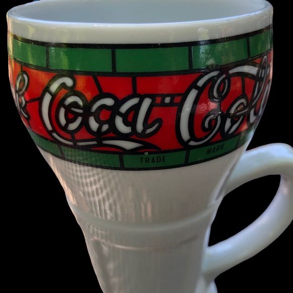 Vintage Tall Coca-Cola Milk Glass, Stained Glass Beverage Glass by Mann Made Mug - Picture 2 of 9